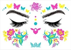 Fluorescenční tetování na obličej - Růže a květiny