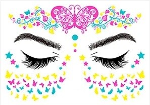 Fluorescenční tetování na obličej - Motýli a hvězdy