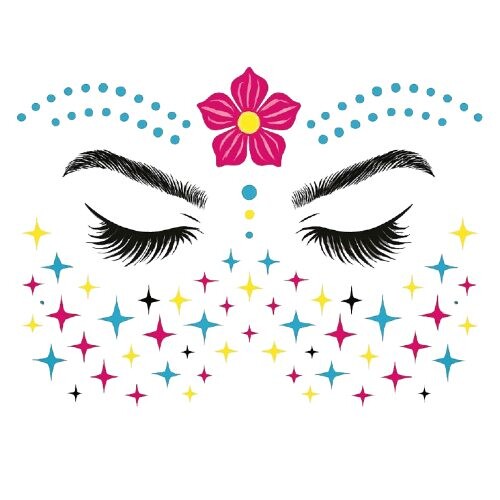 Fluorescenční tetování na obličej - Pěticípý květ a hvězdy