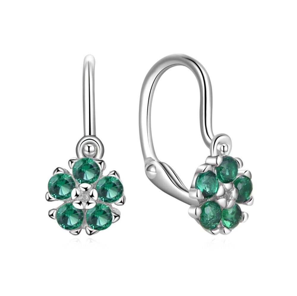MOISS Stříbrné dětské náušnice Květina se zelenými zirkony E0000633