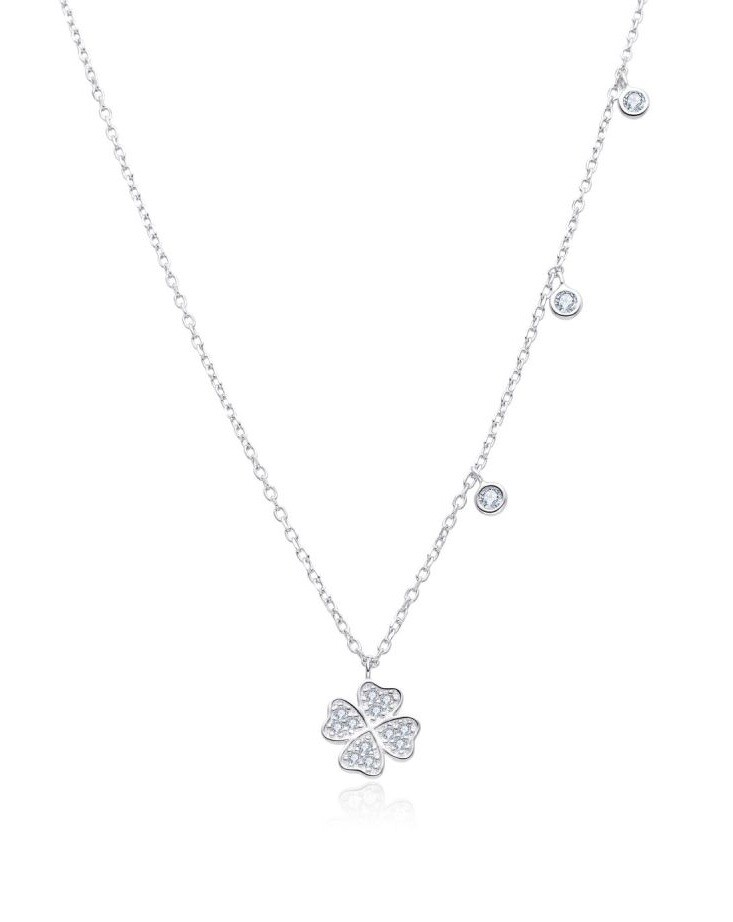 MOISS Slušivý stříbrný náhrdelník se čtyřlístkem N0000468