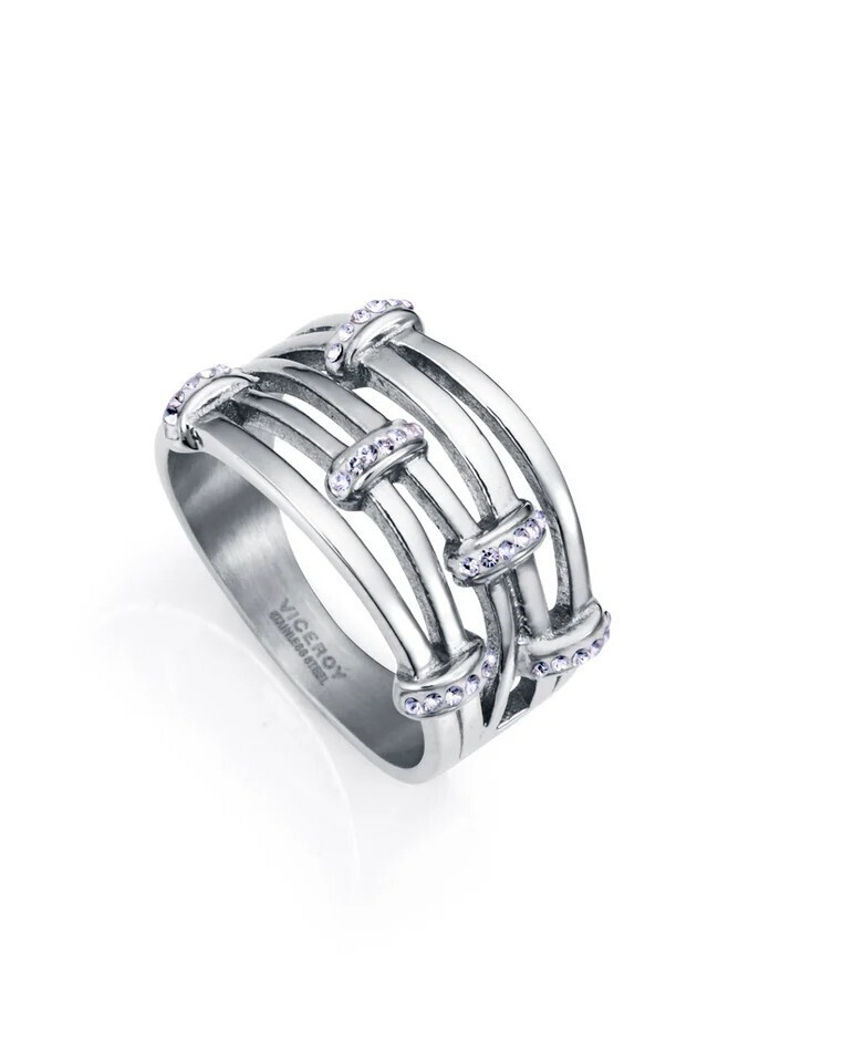 Viceroy Moderní ocelový prsten s křišťály Chic 75367A01 52 mm