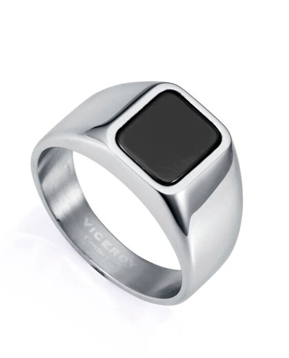 Viceroy Moderní ocelový prsten s onyxem Magnum 15167A02 59 mm