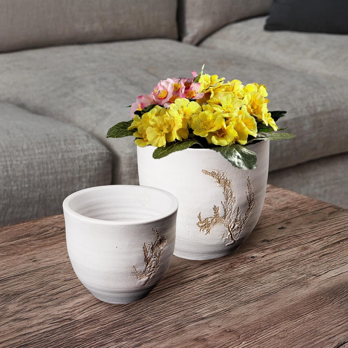 Gilde Keramický květináč s otiskem větvičky, 18 cm