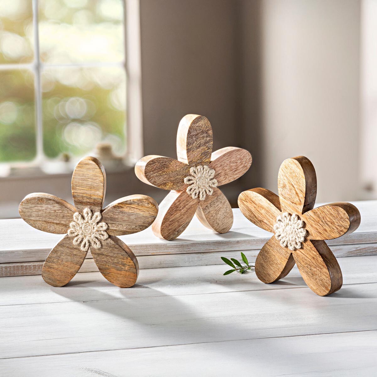 Weltbild Dřevěná dekorace Květ, sada 3 ks