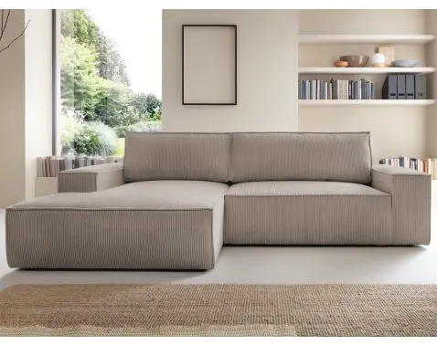 Rohová sedací souprava Fiorina M, béžová strukturovaná látka, levý roh
