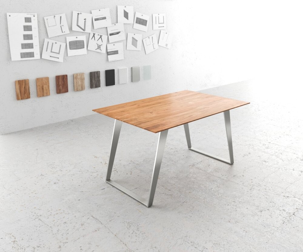 Jídelní stůl Edge 140x90 akácie přírodní nerezová ocel šikmá podnož