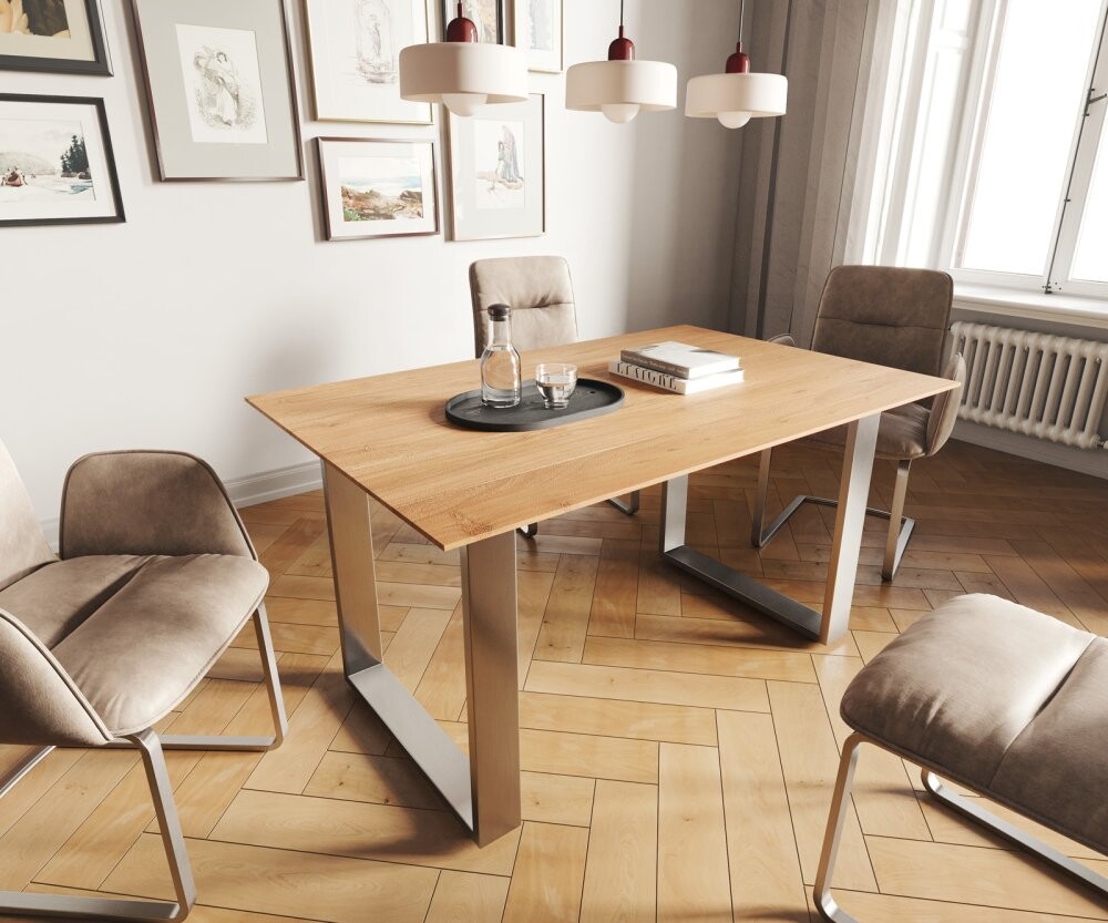 Jídelní stůl Edge 140x90 akácie přírodní nerezová ocel úzká švýcarská