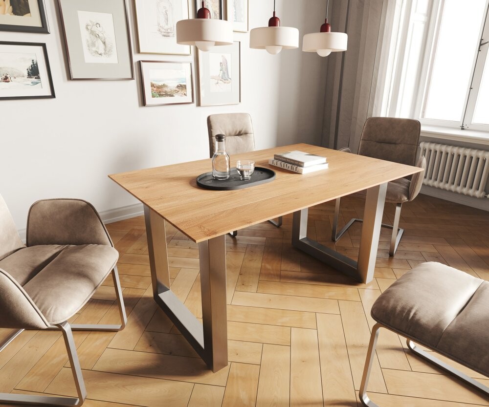 Jídelní stůl Edge 140x90 akácie přírodní nerezová ocel široká