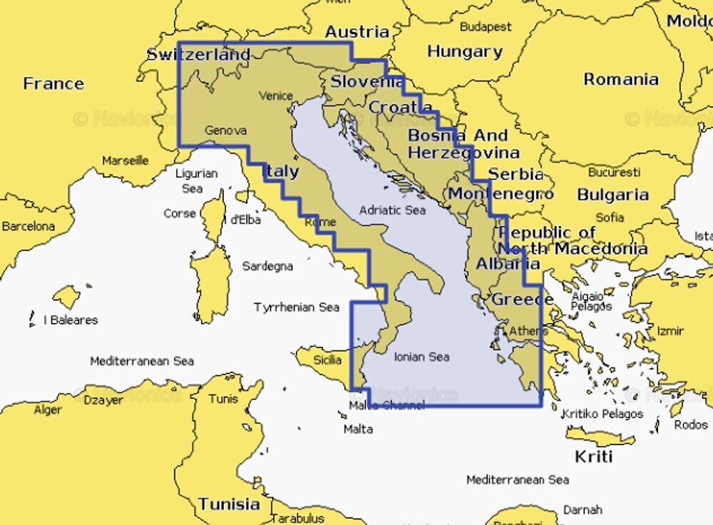 Navionics+ Mapy Itálie, Jaderské moře