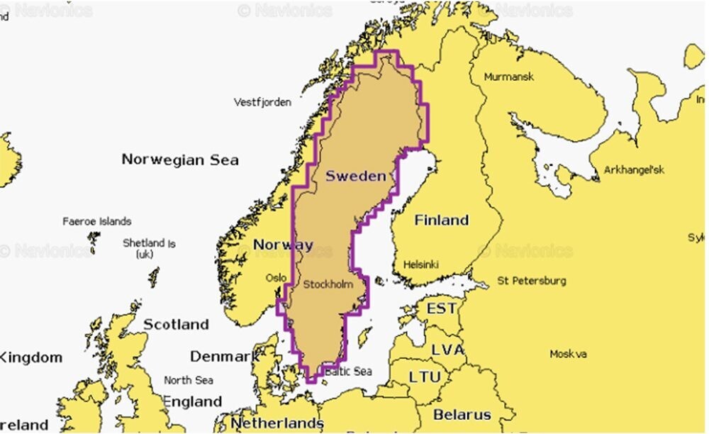 Navionics+ Mapy Švédsko jezera a řeky