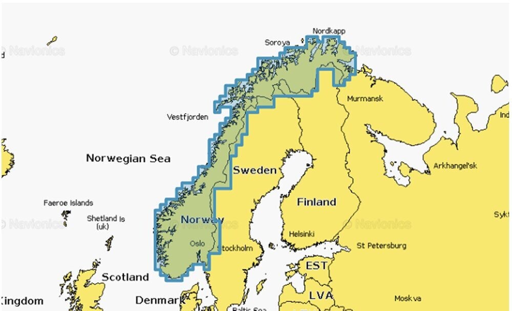 Navionics+ Mapy Norsko, jezera a řeky - Vnitrozemí