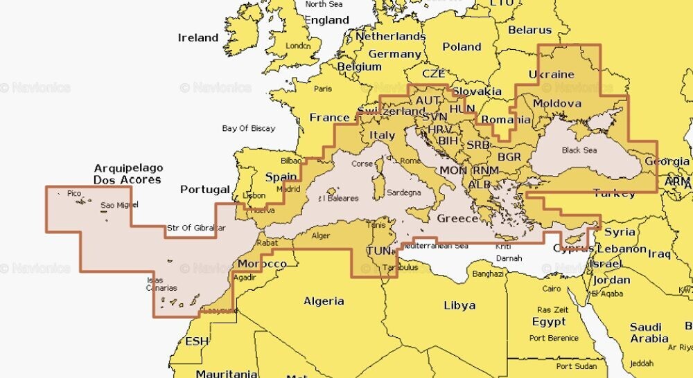 Navionics+ Mapy Středozemní moře + Černé moře