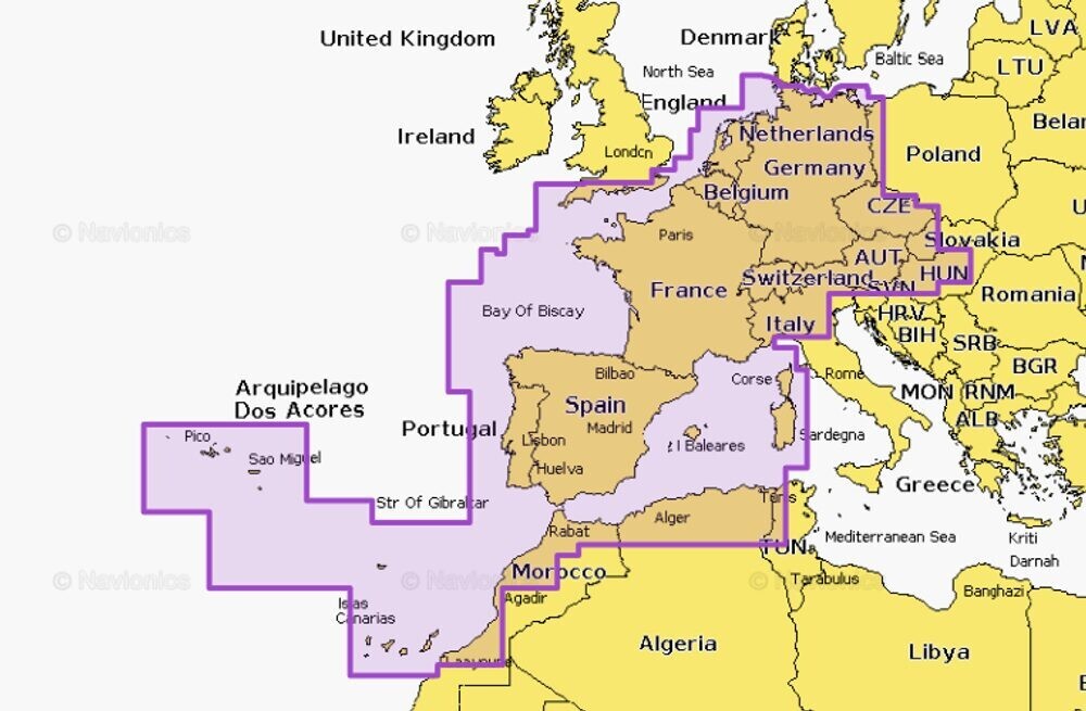 Navionics+ Mapy Střední a Západní Evropa