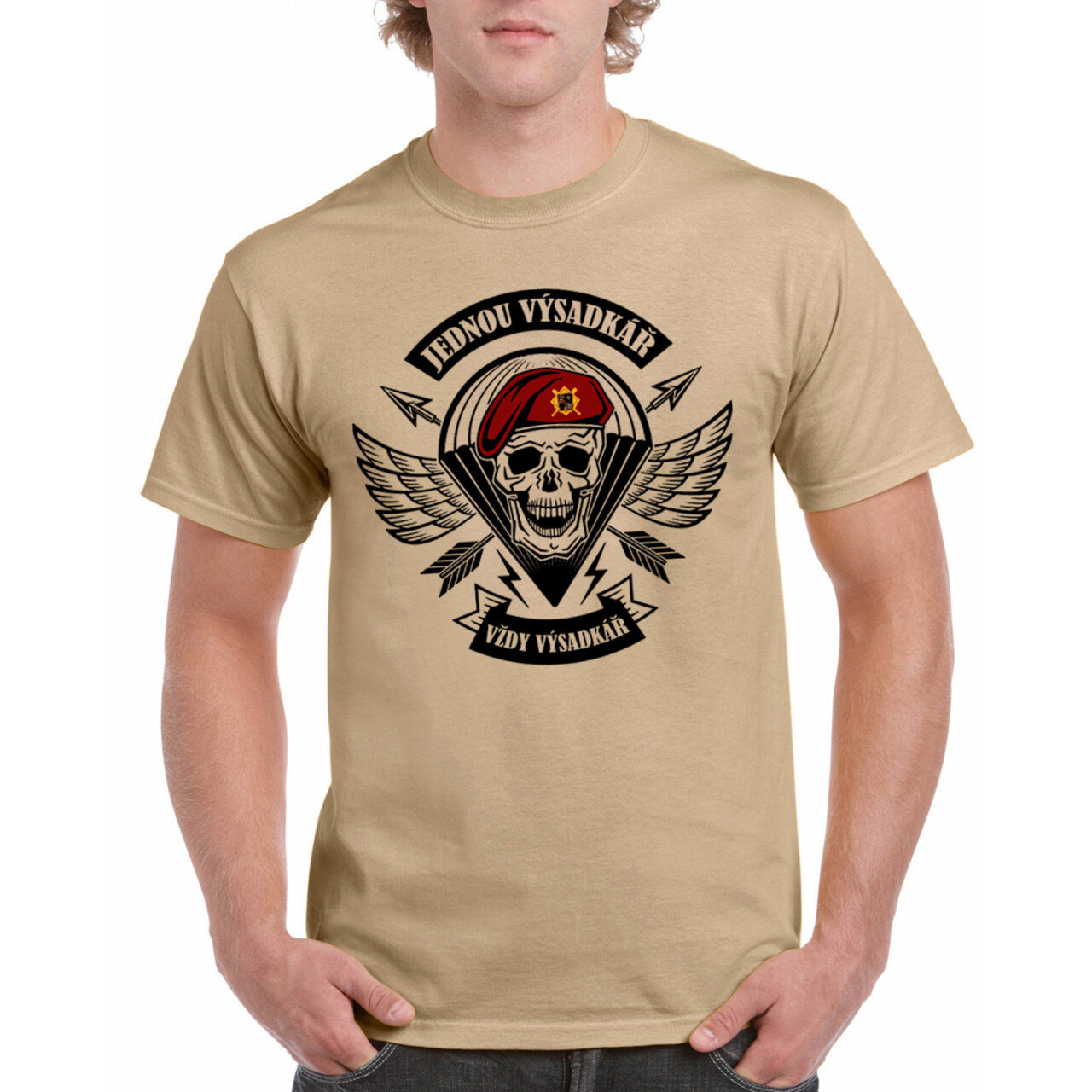 Triko Striker Jednou výsadkář vždy výsadkář - béžové, S