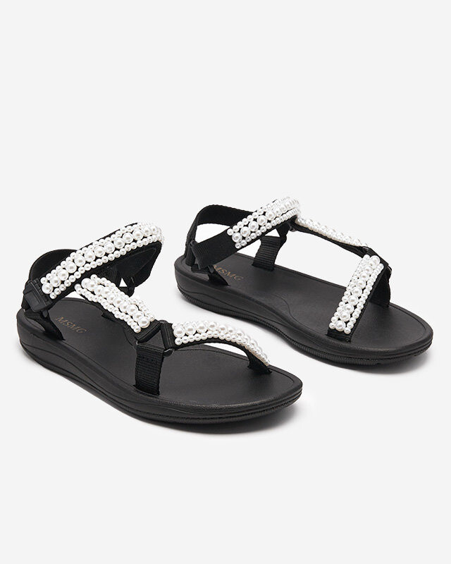Resti Black women's sports sandals with Dotiss pearls- Footwear