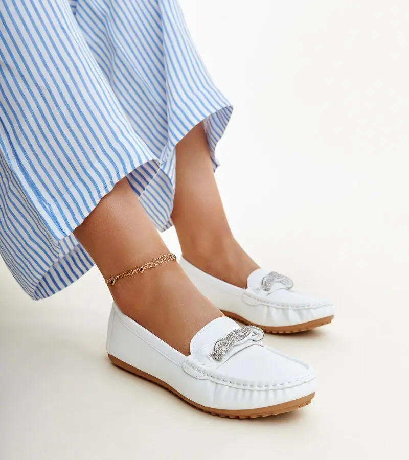 Gemre White moccasins decorated with zircons Adiba