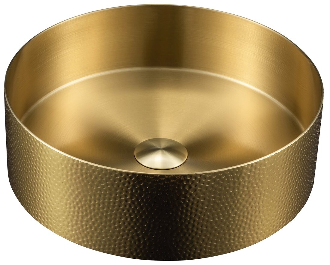 Sapho AURUM nerezové umyvadlo na desku, průměr 38 cm, včetně výpusti, tepané, zlato mat