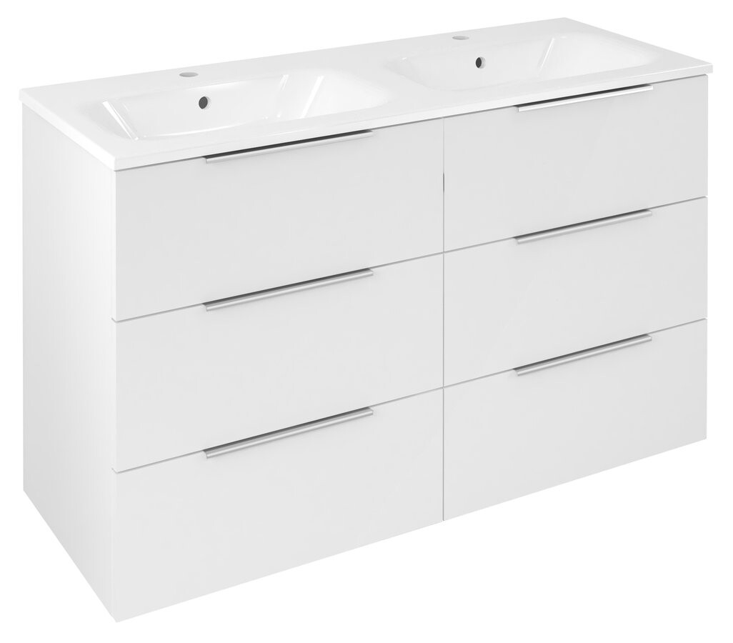 Sapho CIRASA umyvadlová skříňka s dvojumyvadlem 121x77x46cm, 3x zásuvka, bílá lesk