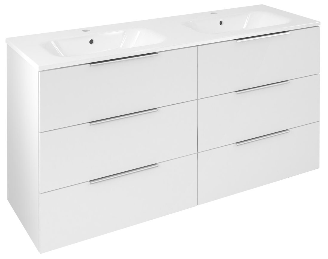 Sapho CIRASA umyvadlová skříňka s dvojumyvadlem 141x77x46cm, 3x zásuvka, bílá lesk