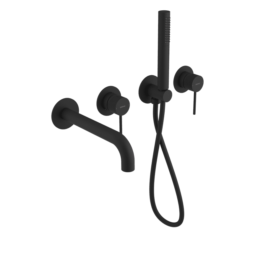 Sapho ULTRASAN podomítková vanová baterie s hubicí a ruční sprchou, 2 výstupy, černá mat
