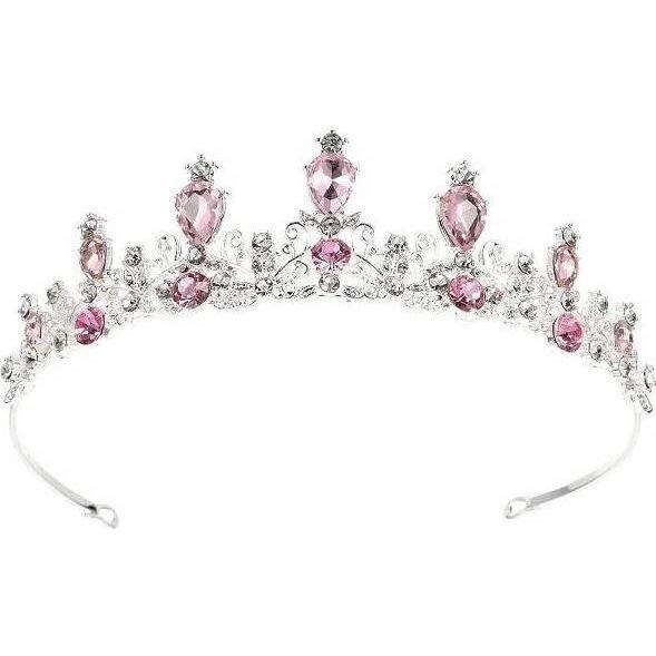 Nejedlá dekorace kovová Koruna stříbrná s růžovými kameny - dortis
