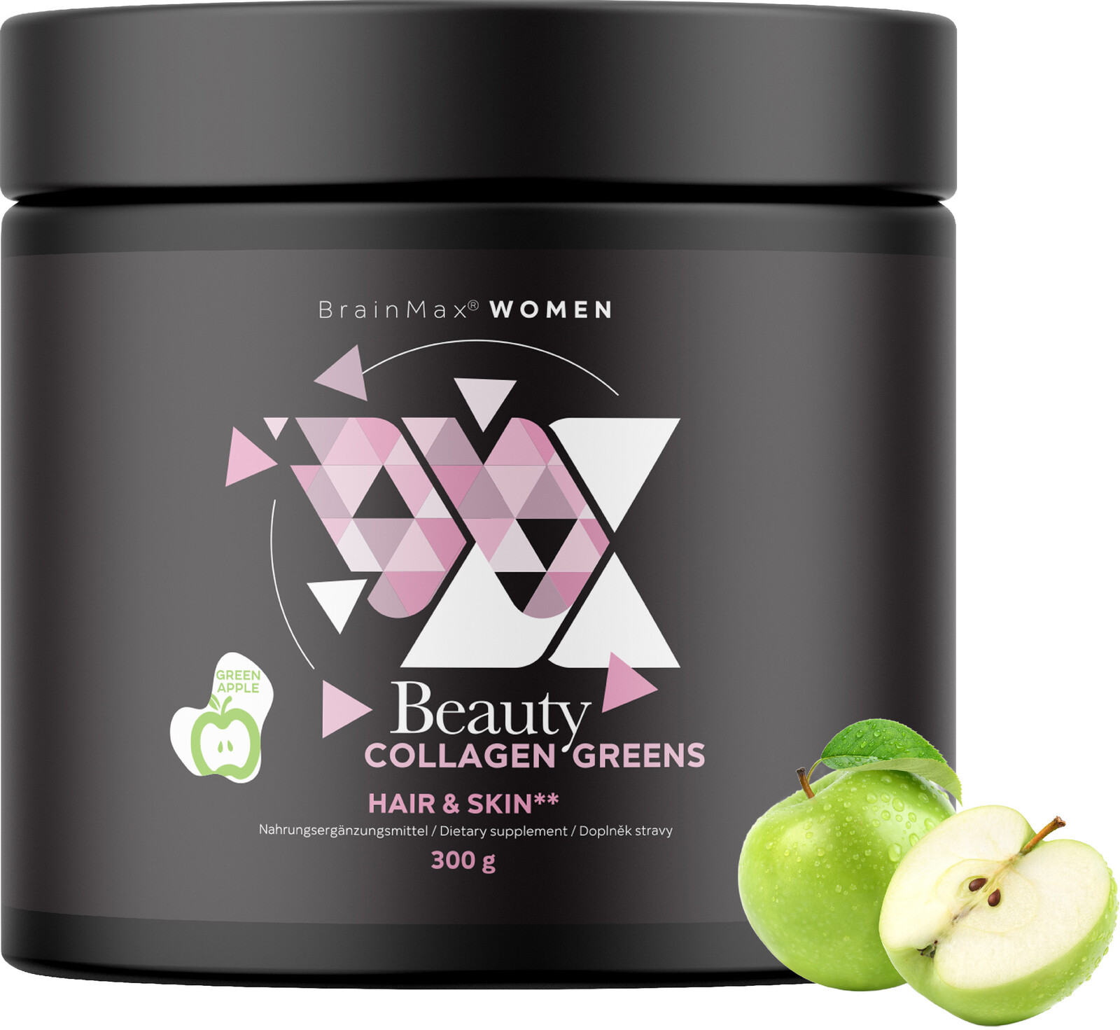 BrainMax Women Beauty Collagen Greens, Zelené jablko, 300 g
