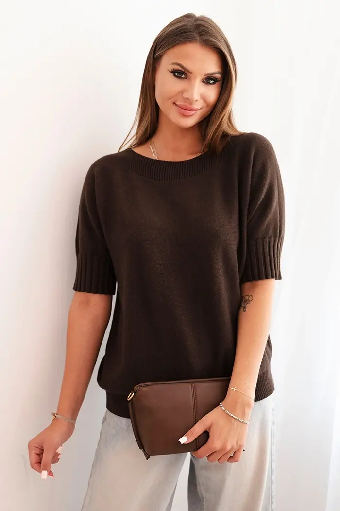 Kesi Włoski Dámský svetr z viskózy s krátkým rukávem hnědý