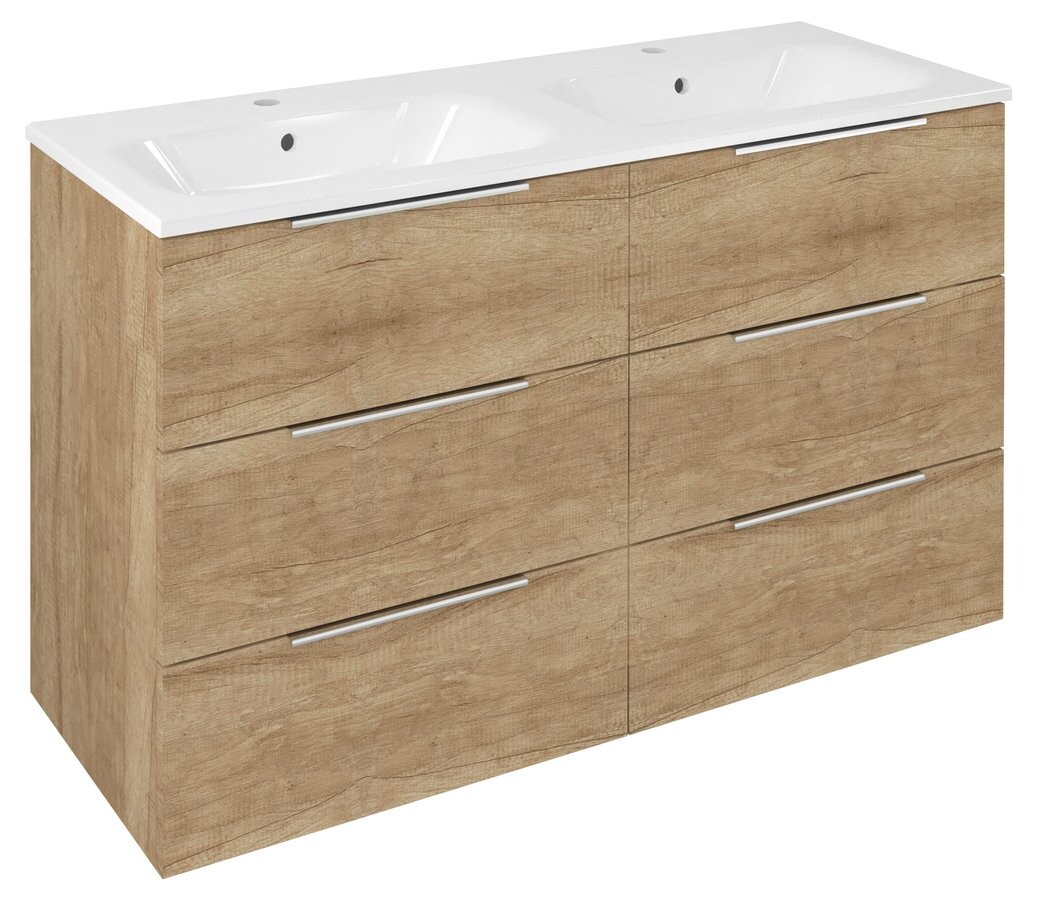 Sapho CIRASA umyvadlová skříňka s dvojumyvadlem 121x77x46cm, 3x zásuvka, dub alabama