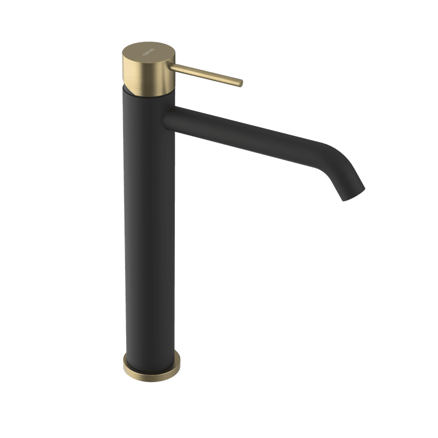 Sapho ULTRAMIX stojánková umyvadlová baterie vysoká, prodloužená hubice, černá mat/zlato mat