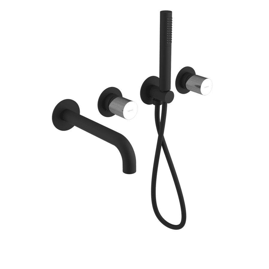 Sapho ULTRATAP podomítková vanová baterie s hubicí a ruční sprchou, 2 výstupy, černá mat/chrom