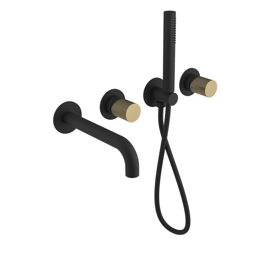 Sapho ULTRATAP podomítková vanová baterie s hubicí a ruční sprchou, 2 výstupy, černá mat/zlato mat