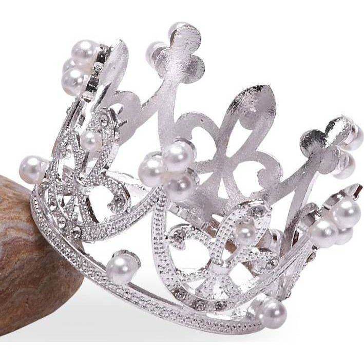 Nejedlá dekorace kovová Koruna stříbrná malá s bílými perlami 2 - dortis