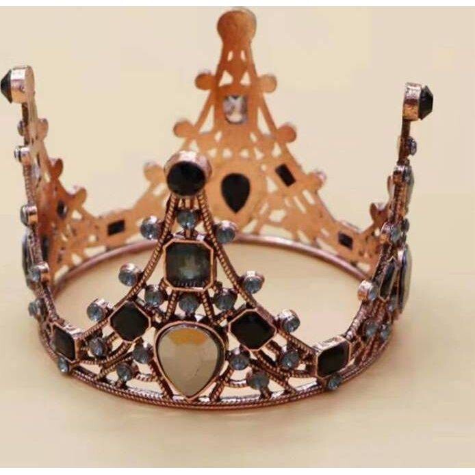 Nejedlá dekorace kovová Koruna růžovo-zlatá s černými kameny - dortis