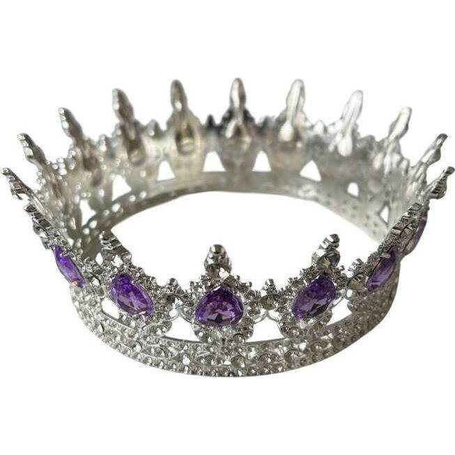 Nejedlá dekorace kovová Koruna stříbrná s fialovými kameny ve tvaru slzy - dortis