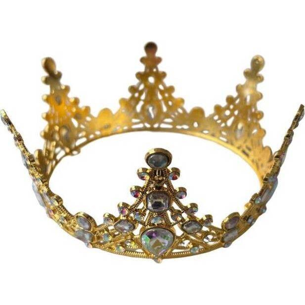 Nejedlá dekorace kovová Koruna zlatá s duhovými kameny - dortis