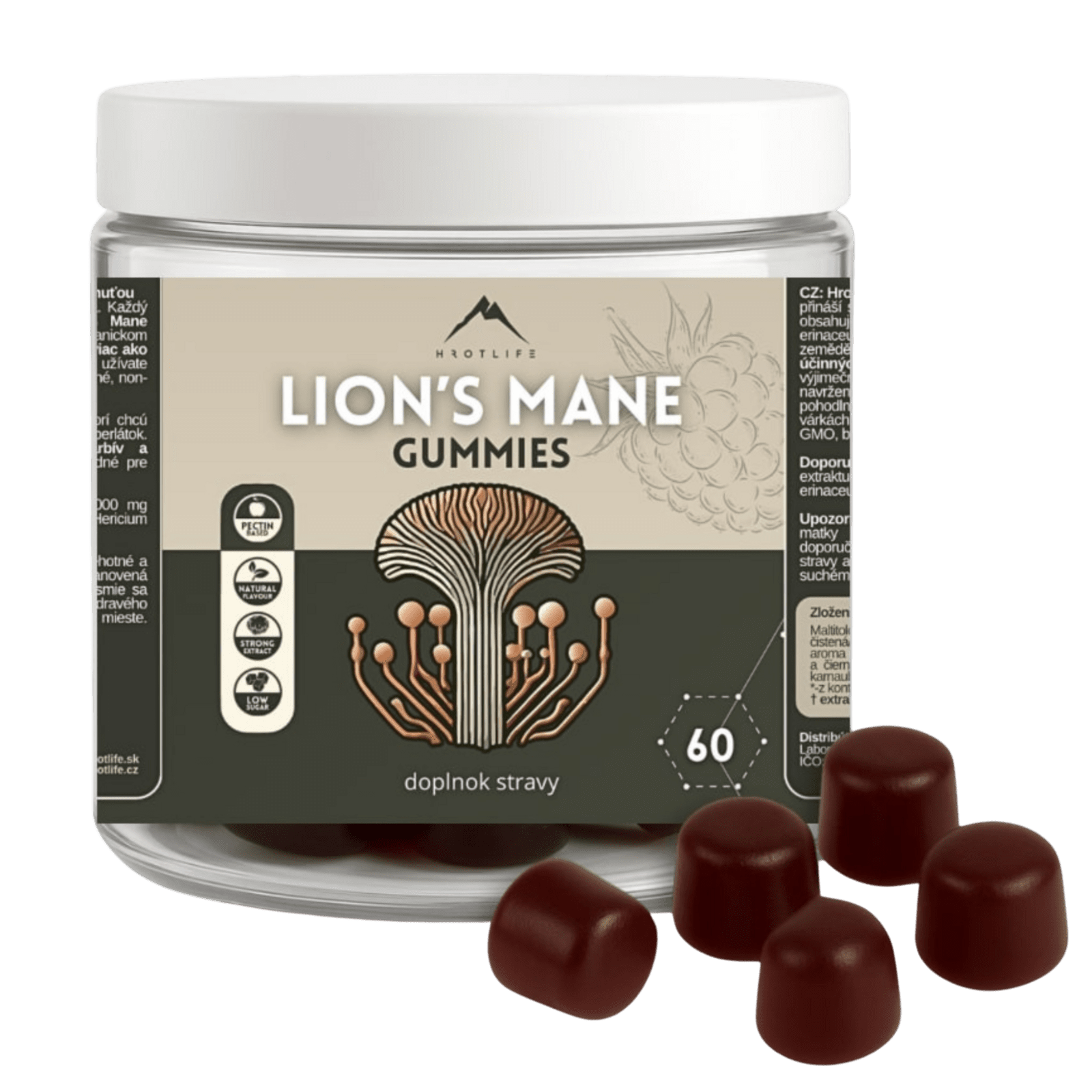HROTLIFE Gumové bonbóny s výtažkem z Lion's mane s malinovou příchutí 60 kapslí