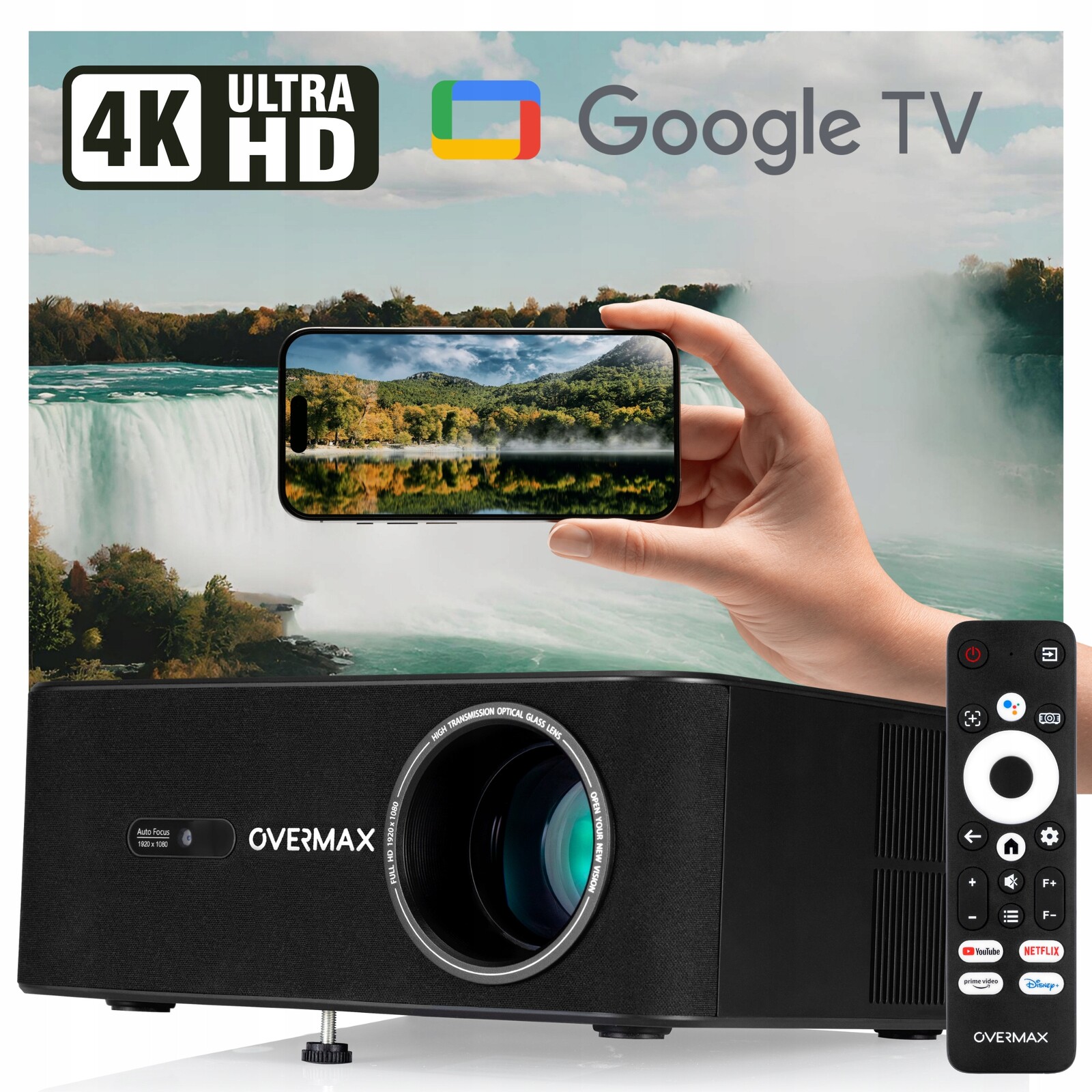 projektor projektor 4K Led Google Tv WiFi Reproduktor hlasové příkazy Pilot Bt