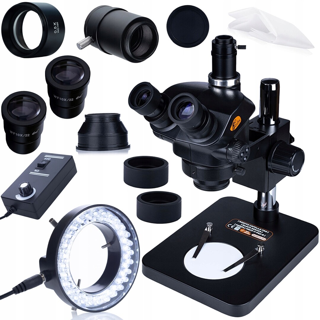 Mikroskop Capella Pro Trinokularový 7-45X Čočka 0,5X Led Osvětlovač 56X