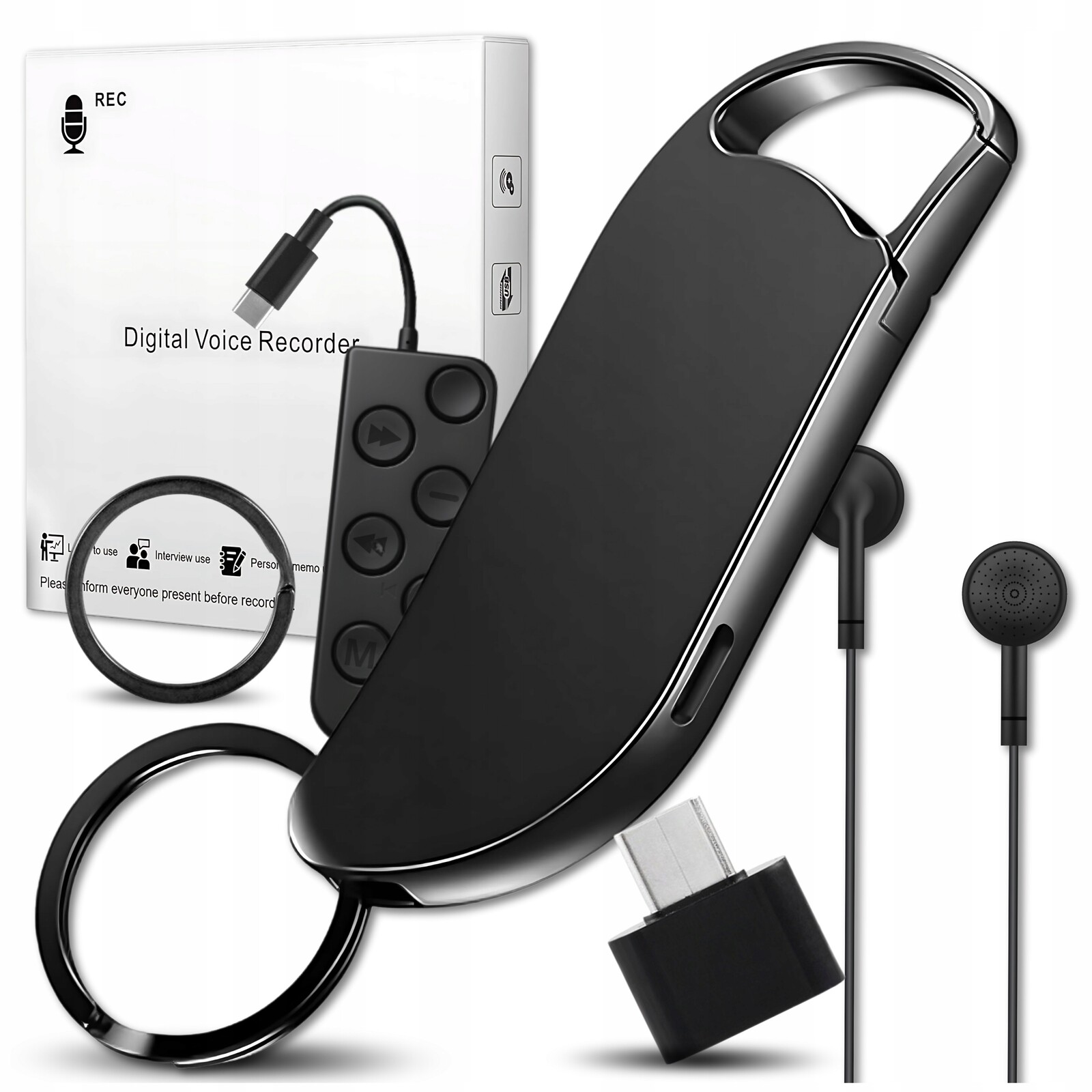 Mini Diktafon Špionážní Odposlech Pluskwa 64 Gb Detekce Hlasu Nahrává 25 hodin