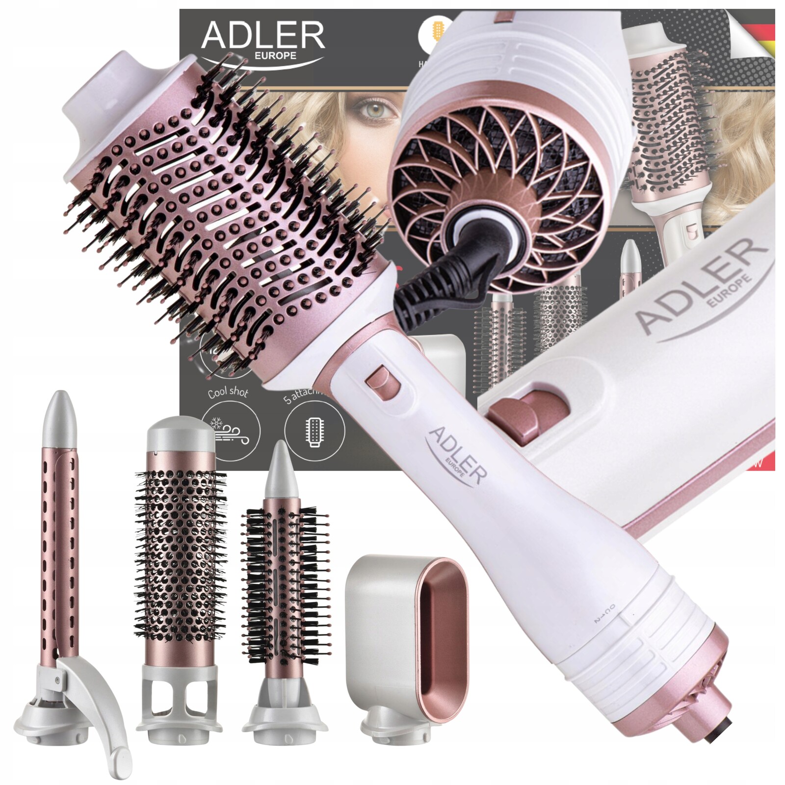 Sušička na vlasy 5v1 Nástavce 19 mm/21 mm/38 mm/72 mm Studený přívod vzduchu