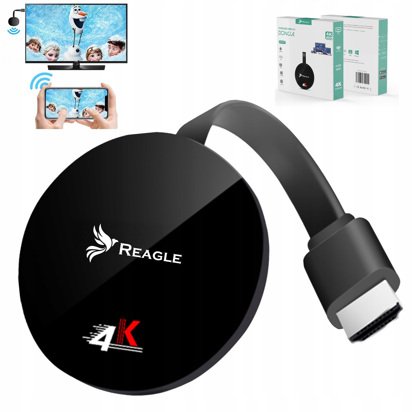 Chromecast 4K Hdr Hdmi WiFi 5G Dongle Google Adaptér Miracast Airplay Dlna