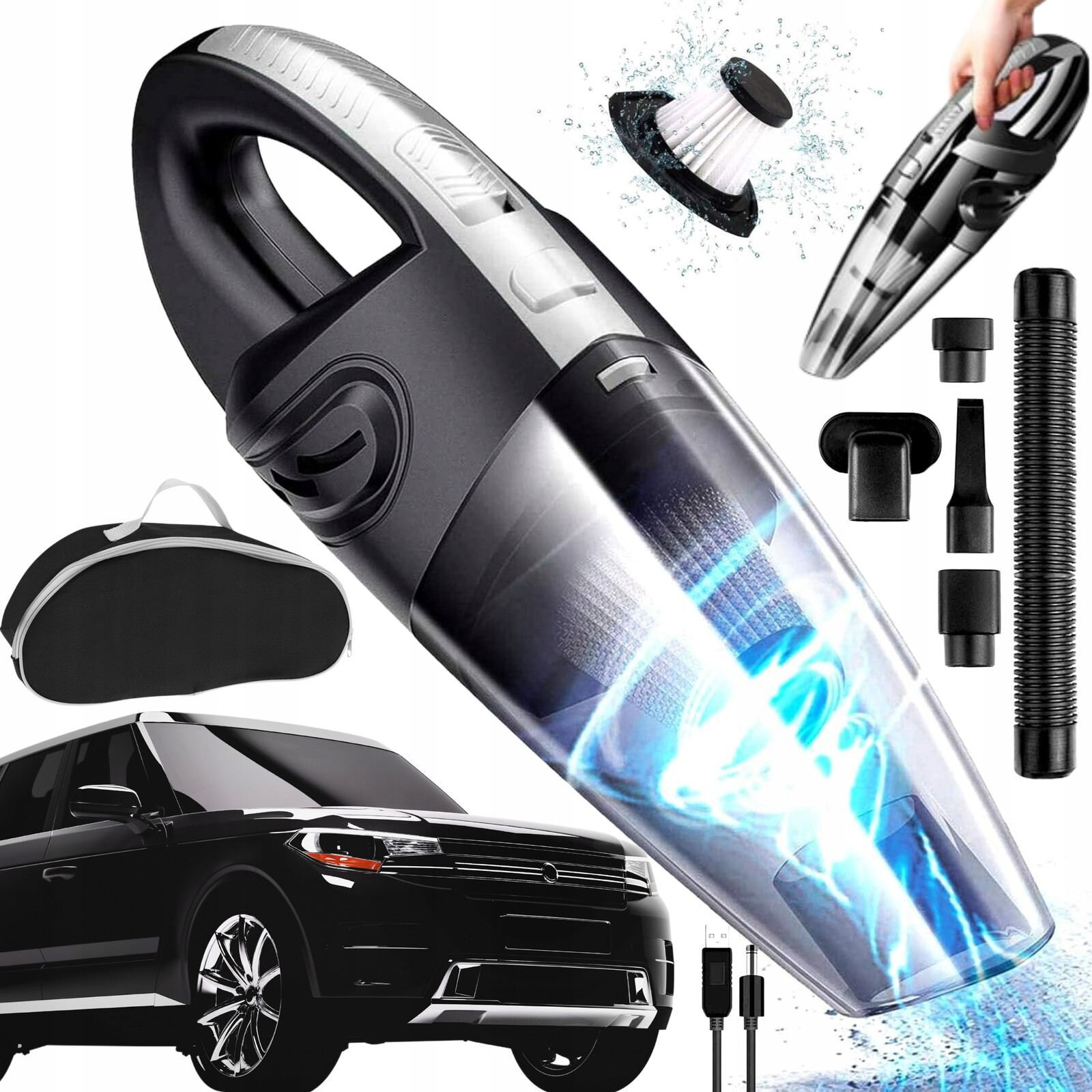 Vysavač do auta Akumulátorový Bezdrátový Ruční Domácí Výkonný 90W