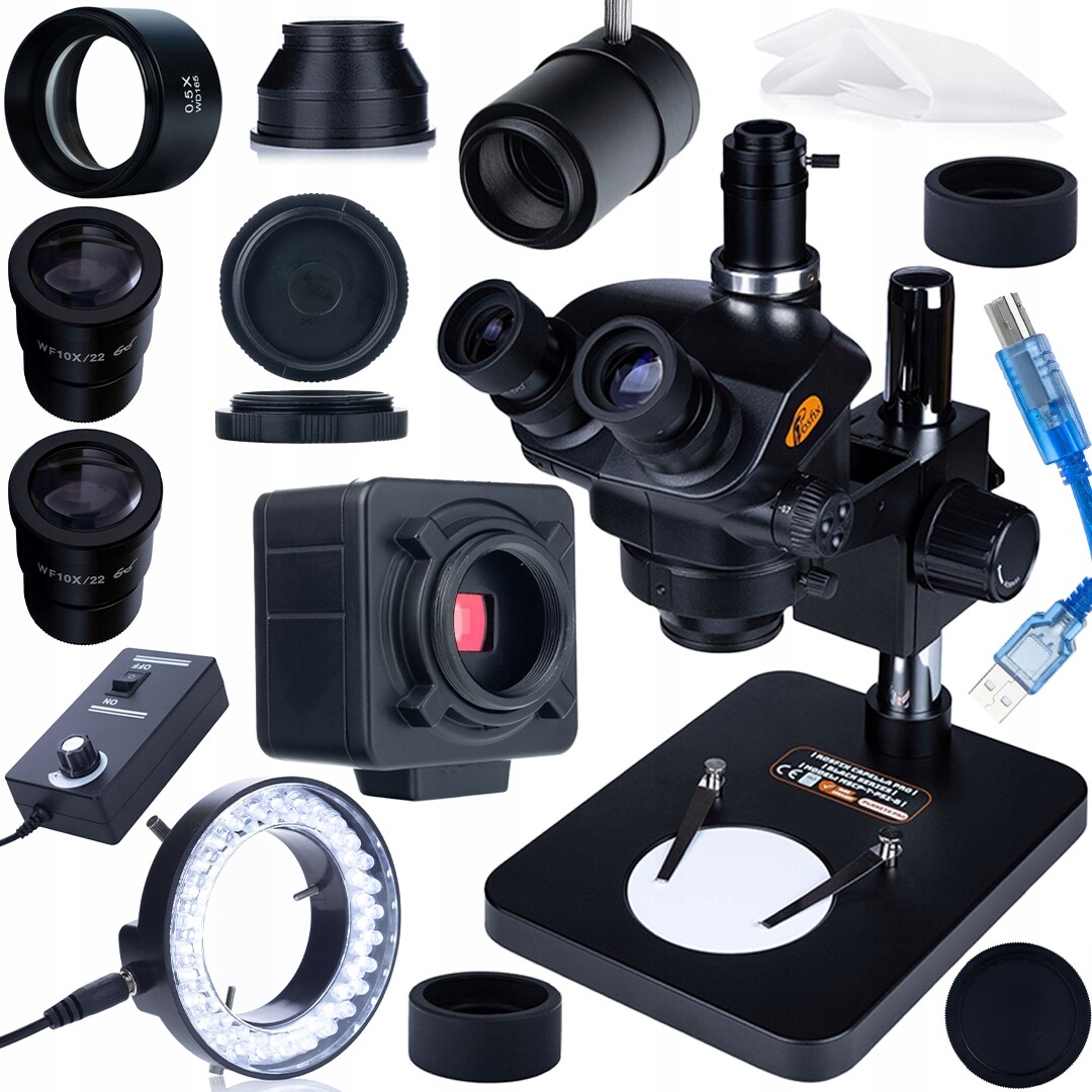 Mikroskop Capella Pro 7-45X Trino Barlow 0,5X Led 56 Usb Kamera 5MP Crux