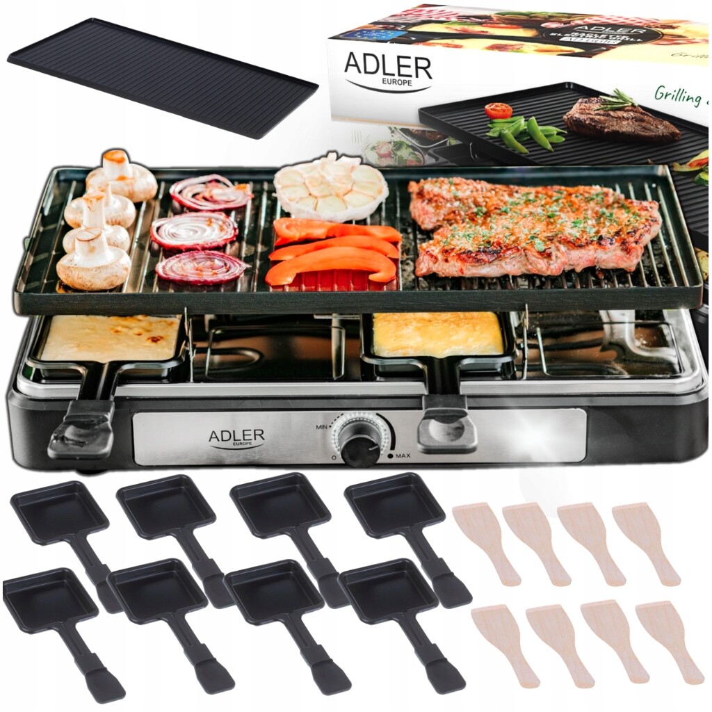 Elektrický gril velký XL výkonný raclette 1400W pro 8 osob
