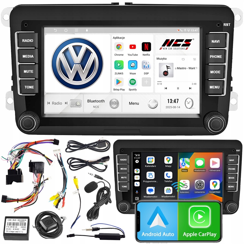 Autorádio Ncs P4V7 Vw Passat B6 2005-2010 Android Bt 4GB Ram 2DIN