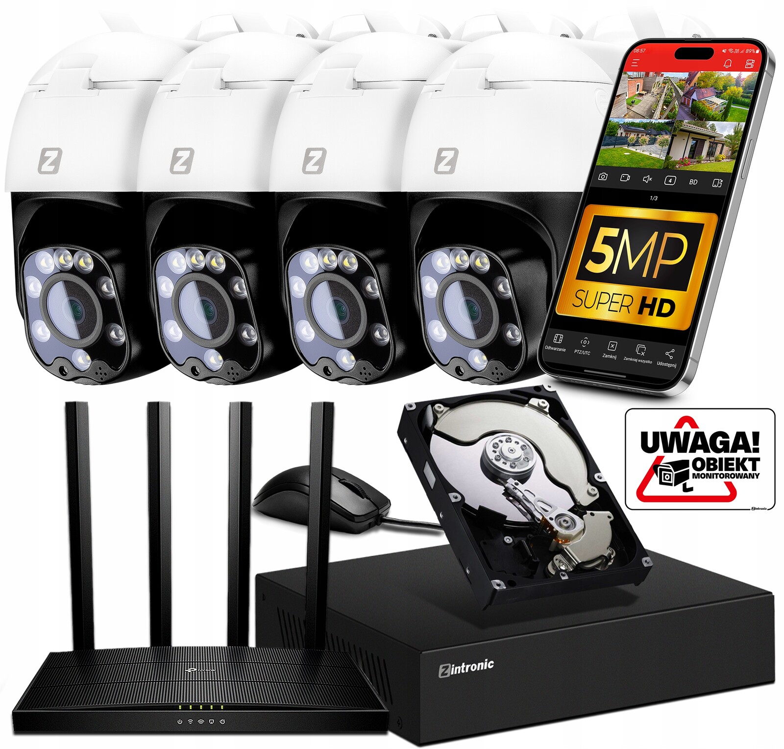 Sada WiFi Monitoringu 4 Kamery Otočné 5MPx Detekce Lidí, Audio