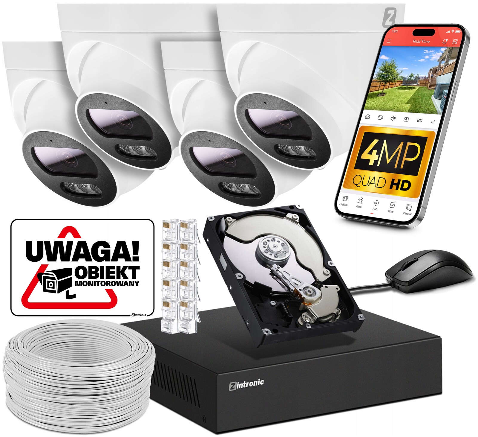 Sada Ip Monitorování Poe 4 Kamery 4MPx 1TB Náhled Aplikace Detekce