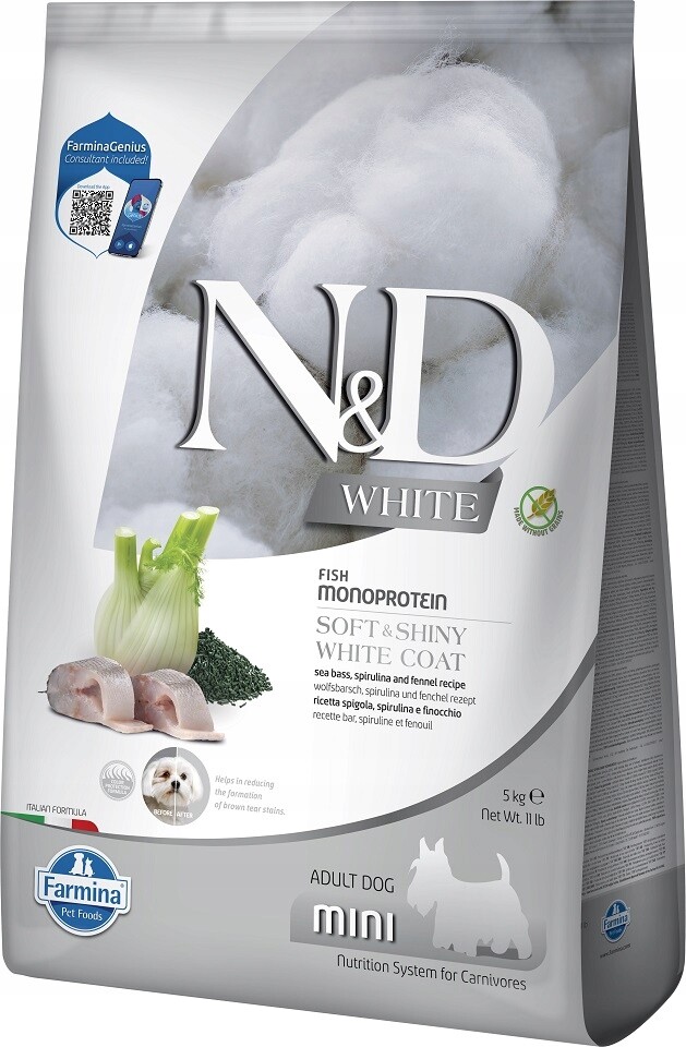Farmina N&d White Dog Adult Mini Mořský vlk, Spirulina, Fenykl pro psy 5 kg