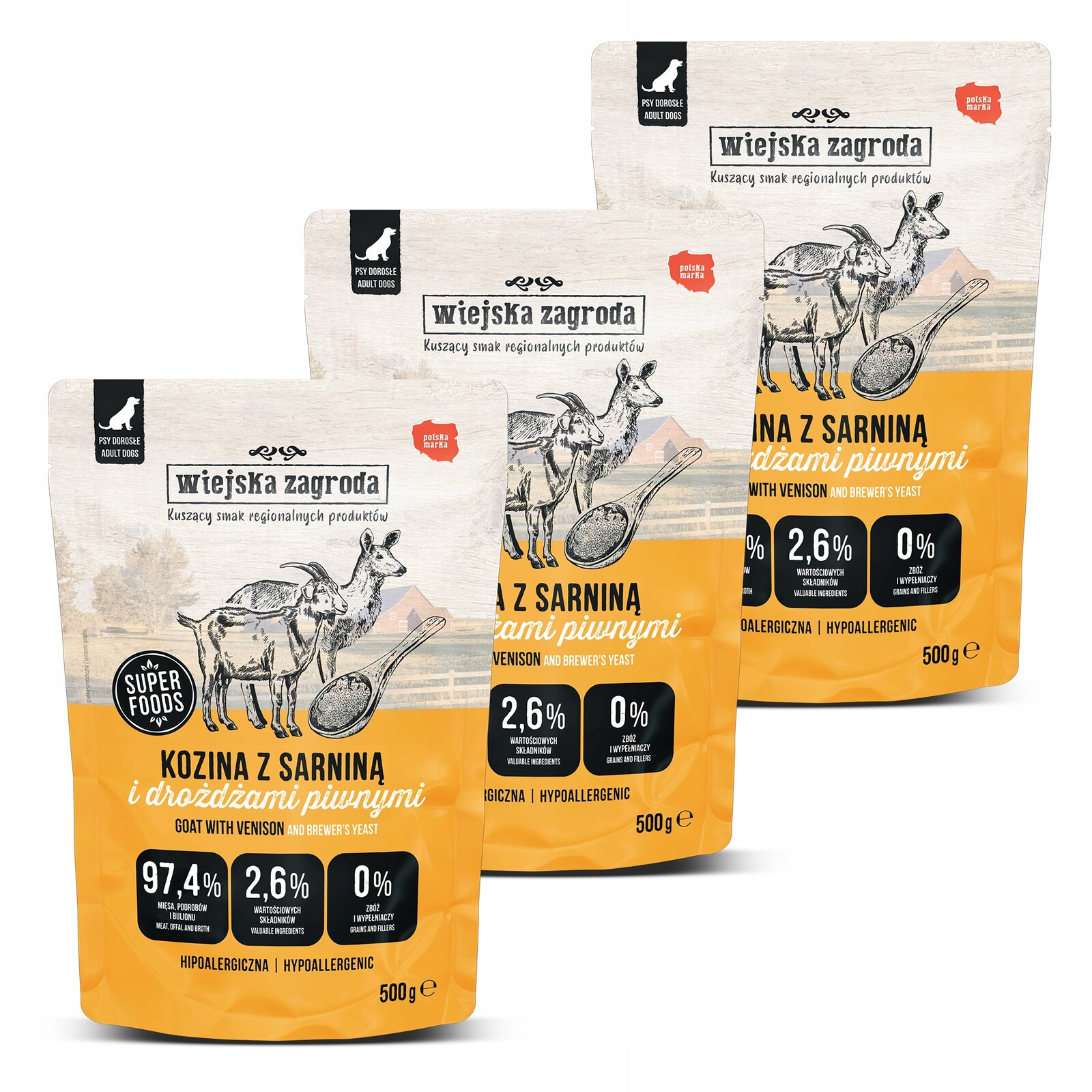 Wiejska Zagroda Kozina s srnkou vlhké krmivo pro psa sáčky 3x500g